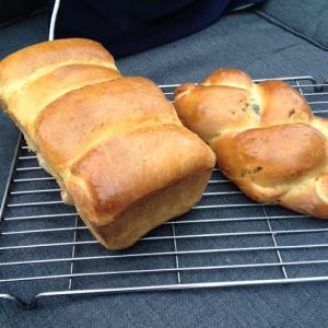 Milk roll loaf and chocolate chip plait.